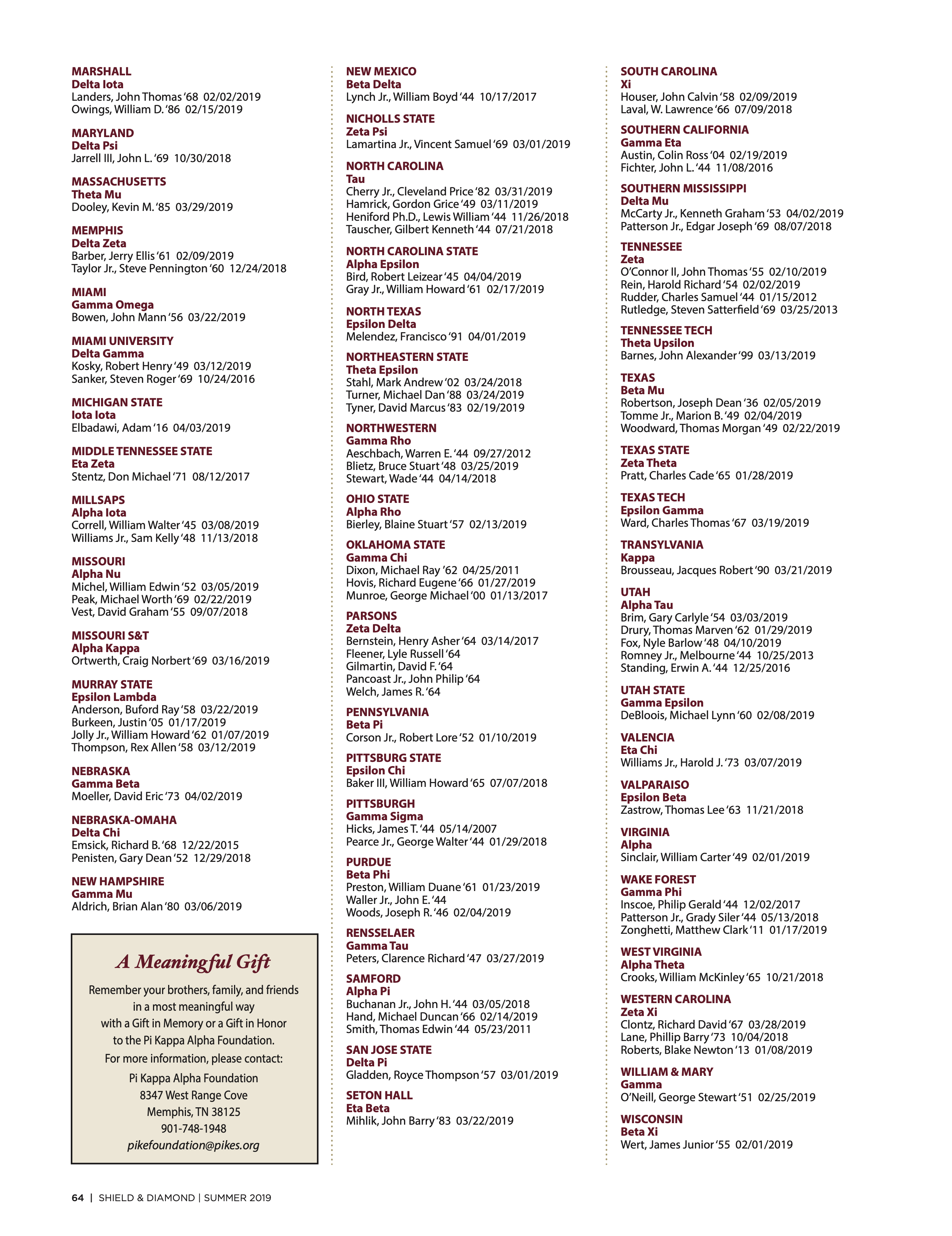 A Meaningful Gift, Summer 2019